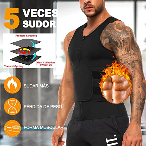 Bingrong Fajas Reductoras Hombre Camiseta Termica Compresión de Sauna Neopreno Chaleco Cintura Fajas Deportivas Lumbar Hombre Waist Trainer (S, Negro)