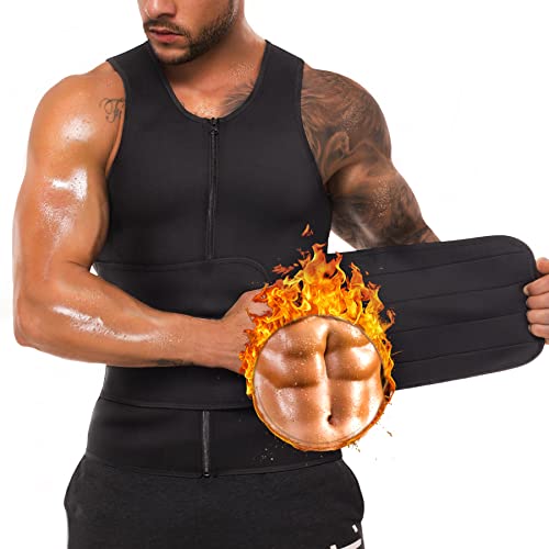 Bingrong Fajas Reductoras Hombre Camiseta Termica Compresión de Sauna Neopreno Chaleco Cintura Fajas Deportivas Lumbar Hombre Waist Trainer (S, Negro)