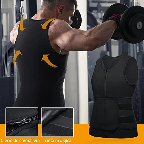 Bingrong Fajas Reductoras Hombre Camiseta Termica Compresión de Sauna Neopreno Chaleco Cintura Fajas Deportivas Lumbar Hombre Waist Trainer (S, Negro)