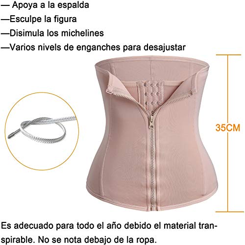 Bingrong Fitness Faja Cintura Entrenador con Cremallera Faja Corset Fajas Reductoras Mujer Fajas Deporte Mallas Neopreno Waist Trainer Abdomen Faja Lumbar Moldeadora Bustier (Beige, Medium)