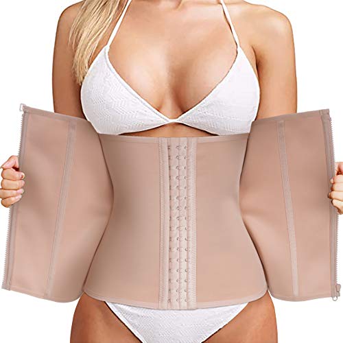 Bingrong Fitness Faja Cintura Entrenador con Cremallera Faja Corset Fajas Reductoras Mujer Fajas Deporte Mallas Neopreno Waist Trainer Abdomen Faja Lumbar Moldeadora Bustier (Beige, Medium)