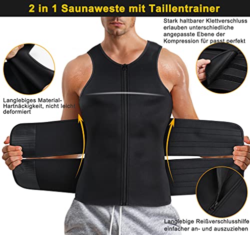 Bingrong Sauna Termica Reductora Hombre Neopreno Fitness Compresion Muscular Vest para Deporte Fitness de Correr Cremallera Chaleco(Negro-2, 2XL)