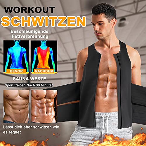 Bingrong Sauna Termica Reductora Hombre Neopreno Fitness Compresion Muscular Vest para Deporte Fitness de Correr Cremallera Chaleco(Negro-2, 2XL)