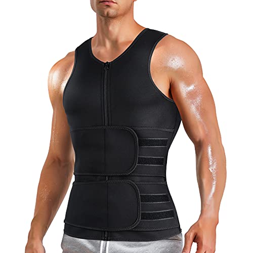 Bingrong Sauna Termica Reductora Hombre Neopreno Fitness Compresion Muscular Vest para Deporte Fitness de Correr Cremallera Chaleco(Negro-2, 2XL)