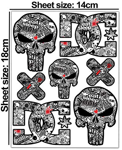 Biomar Labs® 7pcs Pegatinas Punisher Calavera DC Sticker Stickerbomb Vinilo Adhesivo Coches Cascos Motos Ciclomotores Bicicletas Ordenador Portátil D 16