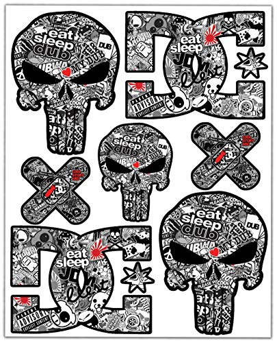 Biomar Labs® 7pcs Pegatinas Punisher Calavera DC Sticker Stickerbomb Vinilo Adhesivo Coches Cascos Motos Ciclomotores Bicicletas Ordenador Portátil D 16