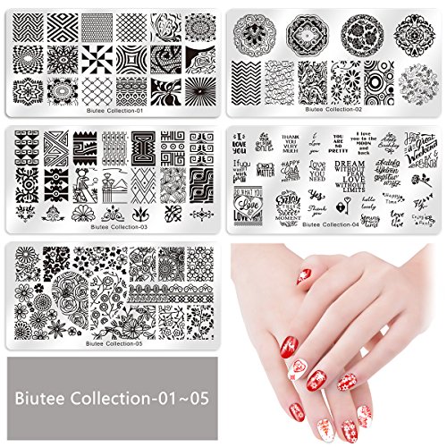 Biutee Placas Estampacion Uñas 15pcs Stamping Nail Arte Kit Estampacion Uñas de Acero Inoxidable