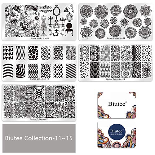 Biutee Placas Estampacion Uñas 15pcs Stamping Nail Arte Kit Estampacion Uñas de Acero Inoxidable