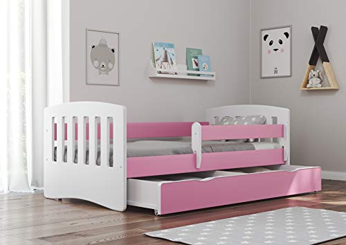 Bjird Cama Infantil 180x80 Cama para Niños con Barrera de protección contra caídas. cajones extraíbles y Base de Listones para niñas y niños - Rosa 80 x 180 cm