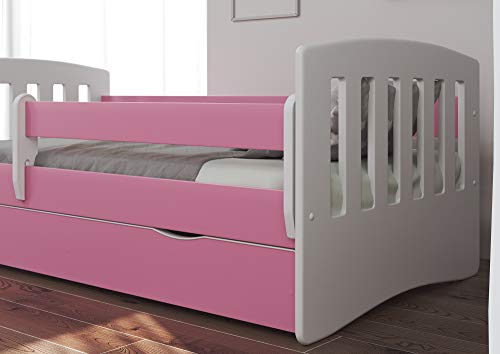 Bjird Cama Infantil 180x80 Cama para Niños con Barrera de protección contra caídas. cajones extraíbles y Base de Listones para niñas y niños - Rosa 80 x 180 cm