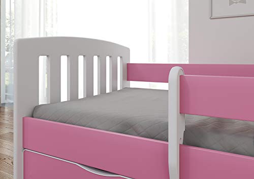 Bjird Cama Infantil 180x80 Cama para Niños con Barrera de protección contra caídas. cajones extraíbles y Base de Listones para niñas y niños - Rosa 80 x 180 cm