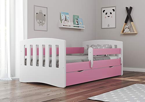 Bjird Cama Infantil 180x80 Cama para Niños con Barrera de protección contra caídas. cajones extraíbles y Base de Listones para niñas y niños - Rosa 80 x 180 cm