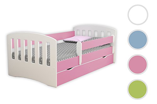 Bjird Cama Infantil 180x80 Cama para Niños con Barrera de protección contra caídas. cajones extraíbles y Base de Listones para niñas y niños - Rosa 80 x 180 cm