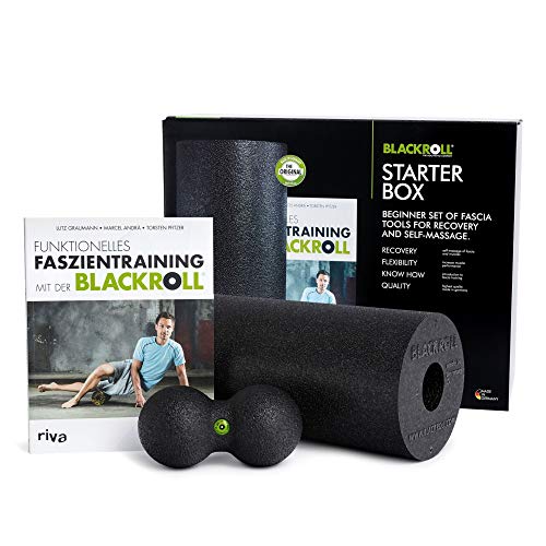 BLACKROLL® Juego de herramientas de automasaje para iniciarse en el entrenamiento de la fascia: rodillo de fascia estándar, doble bola 08 y libro de entrenamiento funcional de la fascia Blackroll