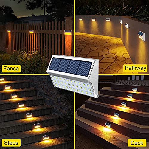 [Blanco Cálido] Luces Solares Escaleras Exterior de Acero Inoxidable, para Escaleras, Paredes, Patios, Caminos, Vallas, 4 unidades