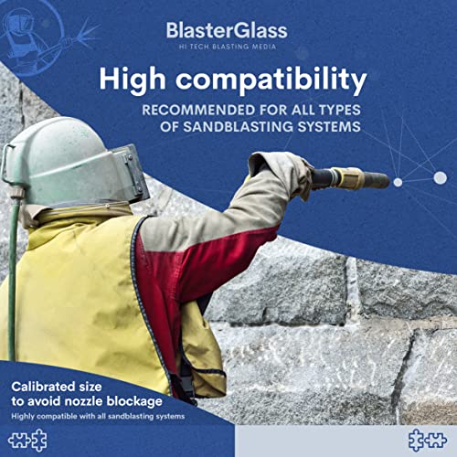 BlasterGlass Hi-Tech Arena Técnica de Vidrio Abrasivo Reutilizable para Limpieza por Chorro a Presión, Alta Compatibilidad para Sistemas de Arenado y Chorreo - Saco 10kg