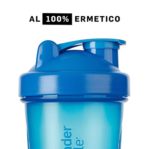 BlenderBottle Classic Botella de agua | Botella mezcladora de batidos de proteínas | con batidor Blenderball | libre de BPA | 590ml - Cyan