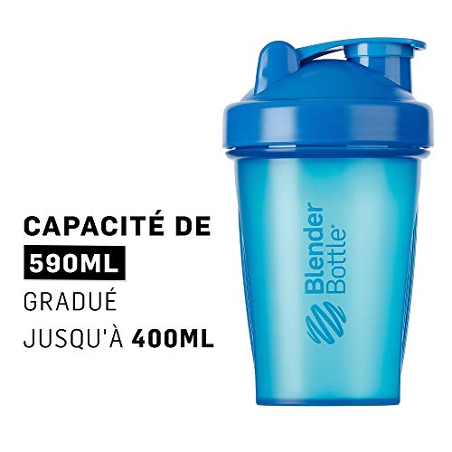 BlenderBottle Classic Botella de agua | Botella mezcladora de batidos de proteínas | con batidor Blenderball | libre de BPA | 590ml - Cyan