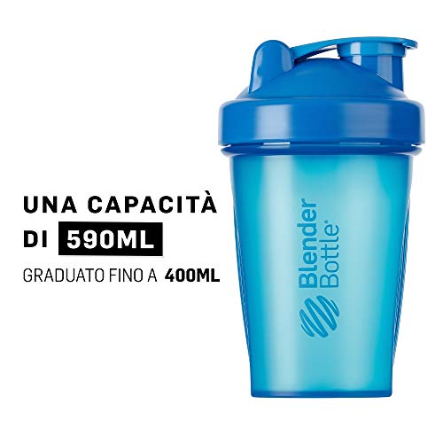 BlenderBottle Classic Botella de agua | Botella mezcladora de batidos de proteínas | con batidor Blenderball | libre de BPA | 590ml - Cyan