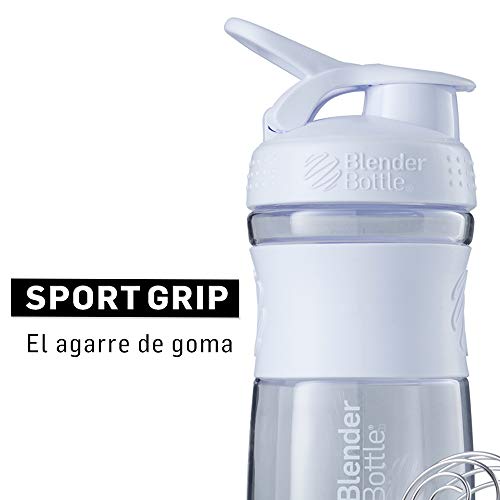 BlenderBottle Sportmixer Botella de agua | Botella mezcladora de batidos de proteínas | con batidor Blenderball | libre de BPA | Tritan| 820ml - blanco/transparente