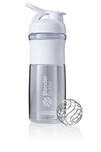 BlenderBottle Sportmixer Botella de agua | Botella mezcladora de batidos de proteínas | con batidor Blenderball | libre de BPA | Tritan| 820ml - blanco/transparente