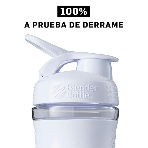 BlenderBottle Sportmixer Botella de agua | Botella mezcladora de batidos de proteínas | con batidor Blenderball | libre de BPA | Tritan| 820ml - blanco/transparente