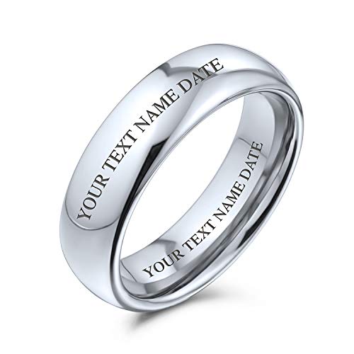 Bling Jewelry Domo Boda Parejas Banda Anillos De Tungsteno En Tono Plateado Pulido Comfort Fit 6Mm Grabado Personalizado