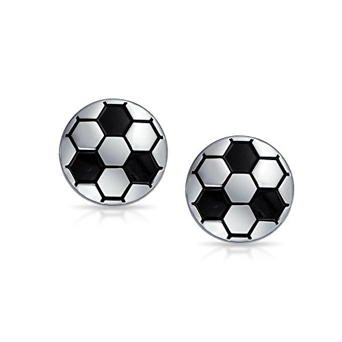 Bling Jewelry Gemelos Deportivos para Hombre Entrenador De Fútbol Esmalte Negro Balón De Fútbol para Hombres Camisa Ejecutiva Gemelos Tono Plateado Latón