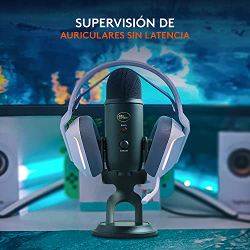 Blue Yeti Micrófono USB para Grabación, Streaming, Gaming, Podcasting en PC y Mac, Micro de Condensador para Ordenador con Efectos Blue VO!CE, Soporte Ajustable, Plug&Play - Negro