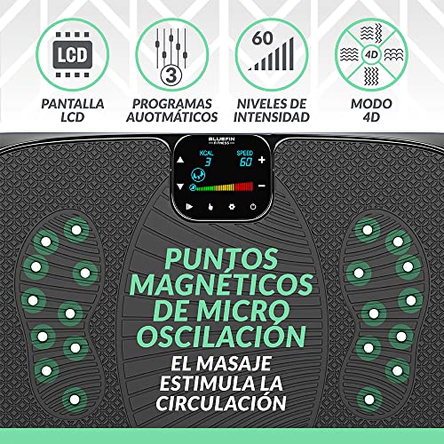 Bluefin Plataforma Vibratoria de Fitness con Triple Motor 4D | Masaje de Terapia Magnética I Altavoces Bluetooth 4.0 (Negro)