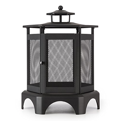 Blumfeldt Mandala Chimenea para jardín (brasero Exterior con atizador, con Barnizado térmico, Bandeja para Cenizas extraíble, Gran Superficie Fuego, Rejilla Protectora, Salida Humo)