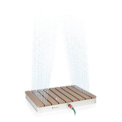 blumfeldt Sumatra Breeze - Ducha de jardín Ducha Exterior Piso de Ducha Ducha Exterior Ducha de Sauna, Altura Ajustable hasta 4 m, Material: Aluminio/WPC, Base Antideslizante, 70 x 55 cm, marrón