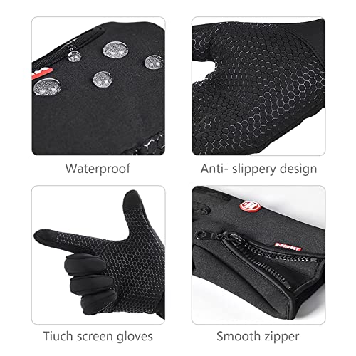 BNGXR Guantes Invierno, Hombre Mujer Guantes de Pantalla Táctil, Guantes de Calientes a Prueba del Viento para Moto Ciclismo Senderismo Running Bici Gym para Smartphone Guantes (M)