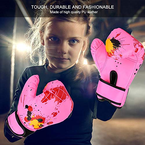 Bnineteenteam Guantes de Boxeo para niños, Dibujos Animados para niños, PU, Cuero, Guantes de Boxeo, Principiantes, Entrenamiento con Guantes, Guantes, de 2 a 11 años de Edad. (Rosado)