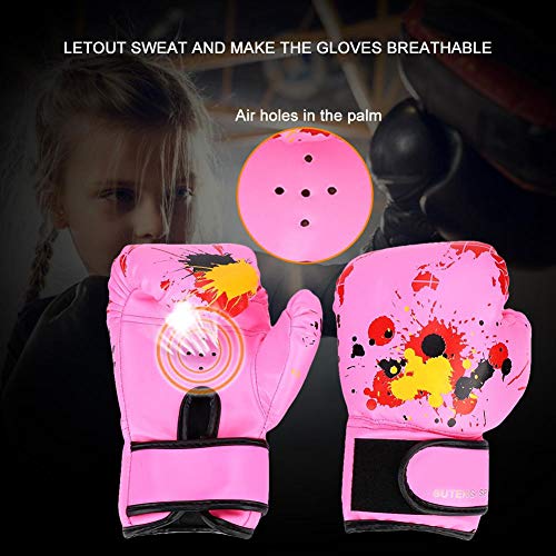 Bnineteenteam Guantes de Boxeo para niños, Dibujos Animados para niños, PU, Cuero, Guantes de Boxeo, Principiantes, Entrenamiento con Guantes, Guantes, de 2 a 11 años de Edad. (Rosado)