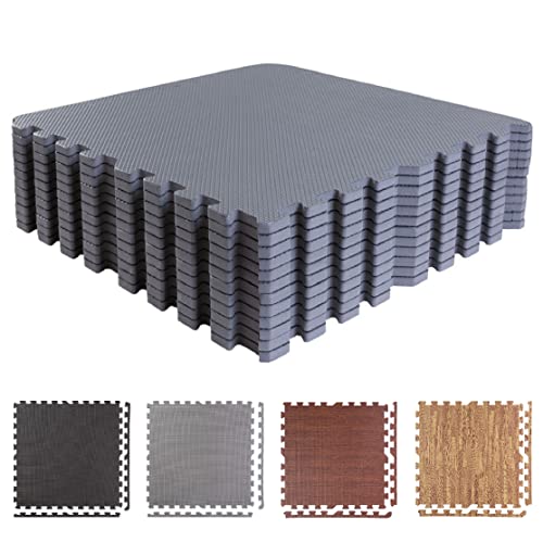 BodenMax Esterilla puzzle de espuma EVA para suelos de gimnasio | Colchoneta de goma para ejercicio yoga tatami gym piscina | Alfombra protectora para cintas de correr | Color Gris | 12 piezas