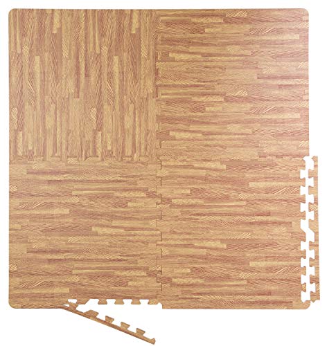 BodenMax Esterilla puzzle de espuma EVA para suelos de gimnasio | Colchoneta de goma para ejercicio yoga tatami gym piscina | Alfombra protectora para cintas de correr | Color Madera Clara | 12 piezas