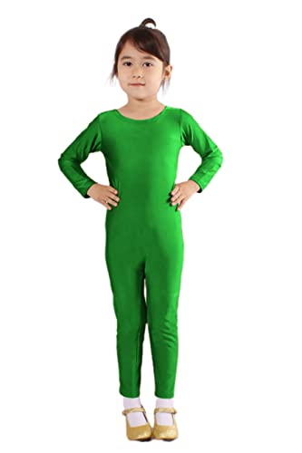 Bodies de Danza para Ballet, Mono de Manga Larga con Cremallera, Leotardo Body Nude para Gimnasia Deportiva Rítmica, Jumpsuit Niña Elástico Bailarina Yoga 1-12 años (4-6 años, Verde)