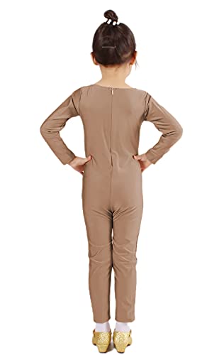 Bodies de Danza para Ballet, Mono de Manga Larga con Cremallera, Leotardo Body Nude para Gimnasia Deportiva Rítmica, Jumpsuit Niña Elástico Bailarina Yoga 1-12 años (4-6 años, Beige Oscuro)