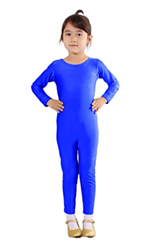 Bodies de Danza para Ballet, Mono de Manga Larga con Cremallera, Leotardo Body Nude para Gimnasia Deportiva Rítmica, Jumpsuit Niña Elástico Bailarina Yoga 1-12 años (7-9 años, Azul)