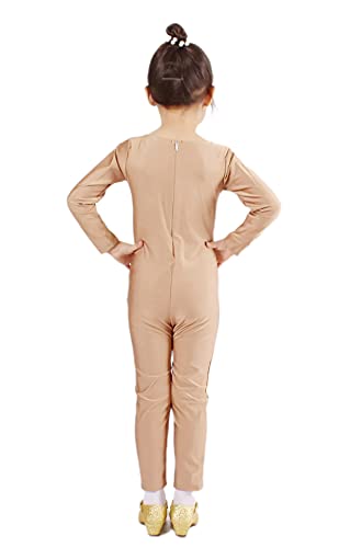 Bodies de Danza para Ballet, Mono de Manga Larga con Cremallera, Leotardo Body Nude para Gimnasia Deportiva Rítmica, Jumpsuit Niña Elástico Bailarina Yoga 1-12 años (1-3 años, Beige Claro)