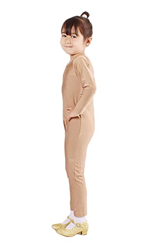 Bodies de Danza para Ballet, Mono de Manga Larga con Cremallera, Leotardo Body Nude para Gimnasia Deportiva Rítmica, Jumpsuit Niña Elástico Bailarina Yoga 1-12 años (1-3 años, Beige Claro)