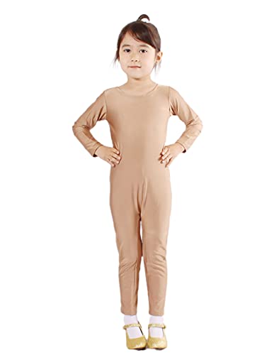 Bodies de Danza para Ballet, Mono de Manga Larga con Cremallera, Leotardo Body Nude para Gimnasia Deportiva Rítmica, Jumpsuit Niña Elástico Bailarina Yoga 1-12 años (1-3 años, Beige Claro)