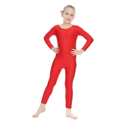 Bodies de Danza para Ballet, Mono de Manga Larga con Cremallera, Leotardo Body Nude para Gimnasia Deportiva Rítmica, Jumpsuit Niña Elástico Bailarina Yoga 1-12 años (10-12 años, Rojo)