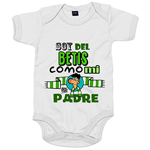 Body bebé frase soy del betis como mi padre ilustrado por Jorge Crespo Cano - Blanco, Talla única 12 meses