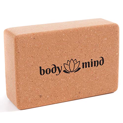 Body & Mind Bloque de yoga de corcho 100 % natural para yoga, pilates, meditación y fitness, para principiantes y profesionales (1 pieza)