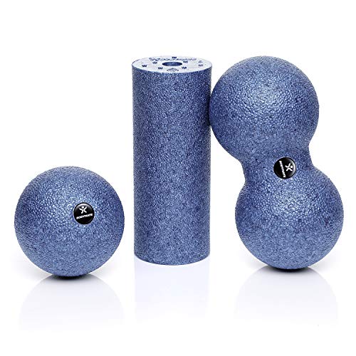 BODYMATE Set con Rodillo miofascial Mini 15 cm Largo x 6 cm diámetro, Bola 8 cm diámetro y Bola Doble 8 cm diámetro