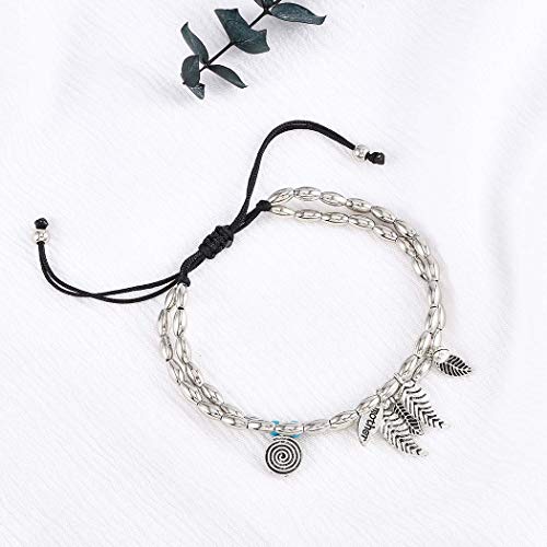 Bohend Boho Tobillera Pulsera Plata Hojas Borlas Redondo Colgante Ajustable Multicapa Tobillo Pulseras Playa Turquesa Cadenas de pies Joyería Accesorios Para Mujeres Y Chicas