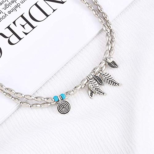 Bohend Boho Tobillera Pulsera Plata Hojas Borlas Redondo Colgante Ajustable Multicapa Tobillo Pulseras Playa Turquesa Cadenas de pies Joyería Accesorios Para Mujeres Y Chicas