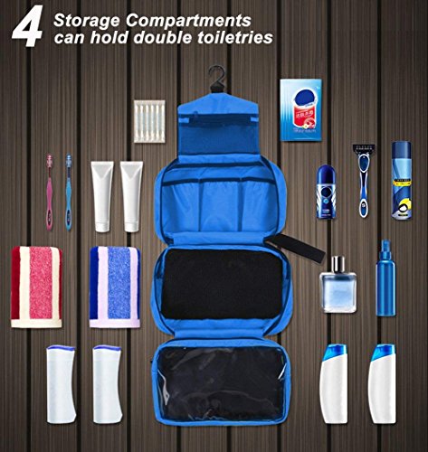 Boic Neceser de Colgar Viaje, Plegable Neceser Maquillaje para Hombres Bolsa de Aseo Impermeable de Gran Capacidad con Gancho Colgante - Azul